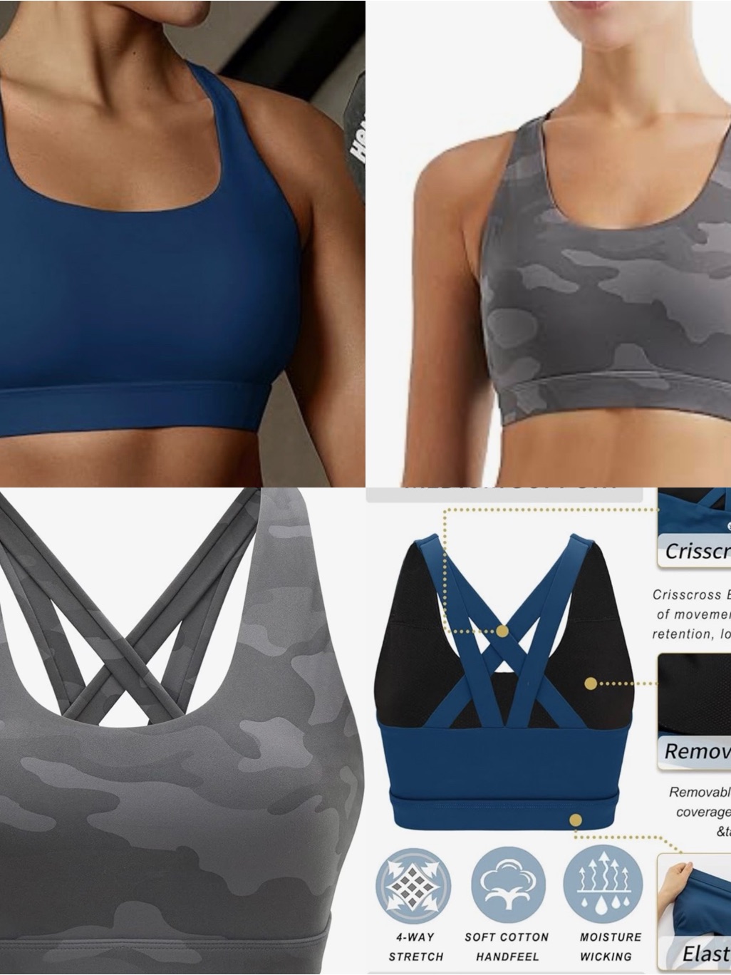 2 Running Girl Sports Bra’s - Navy Blue And Grey Camo Print - Crisscross Back 3x